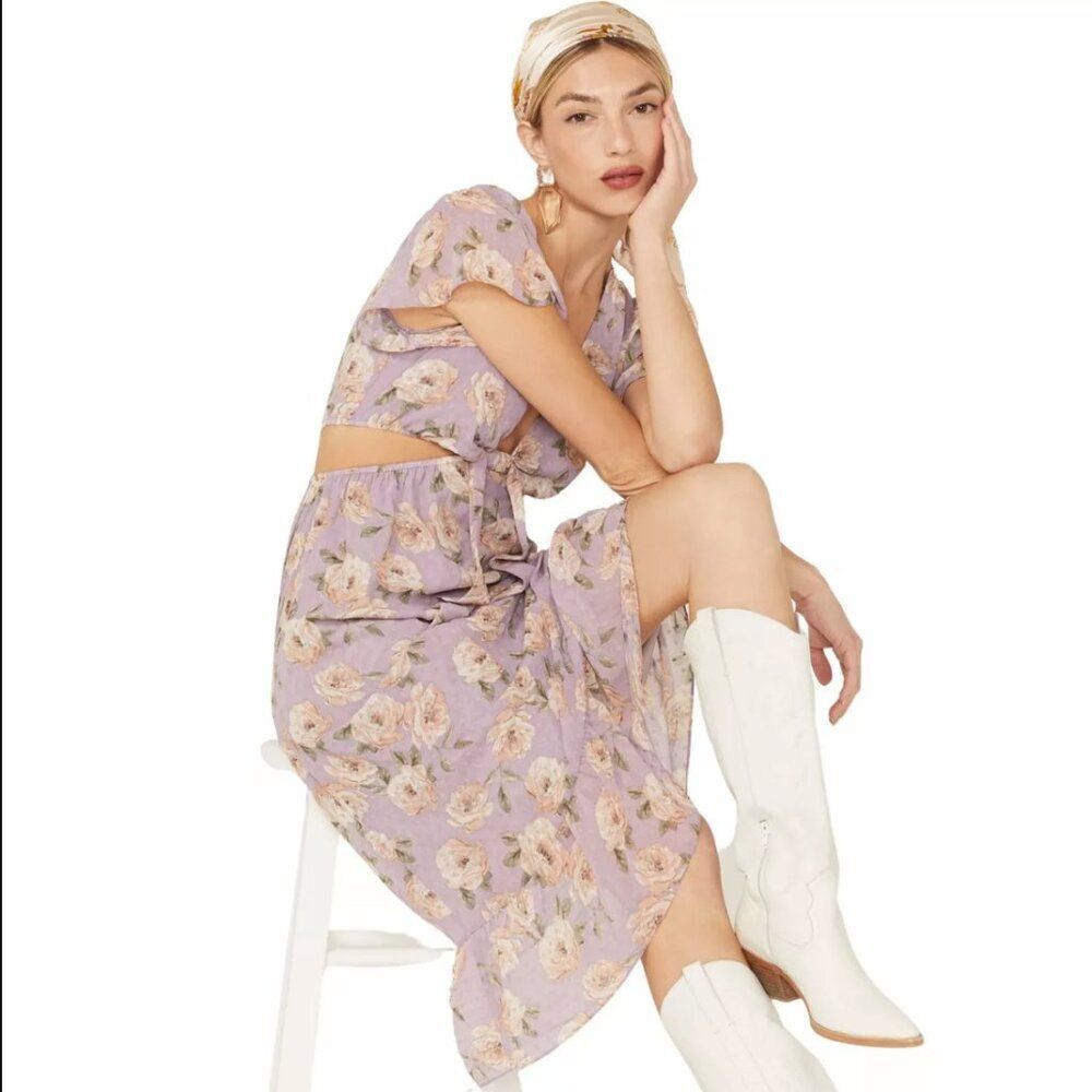 Anthropologie Sage the label viola midi dress purple‎ floral cut out size medium